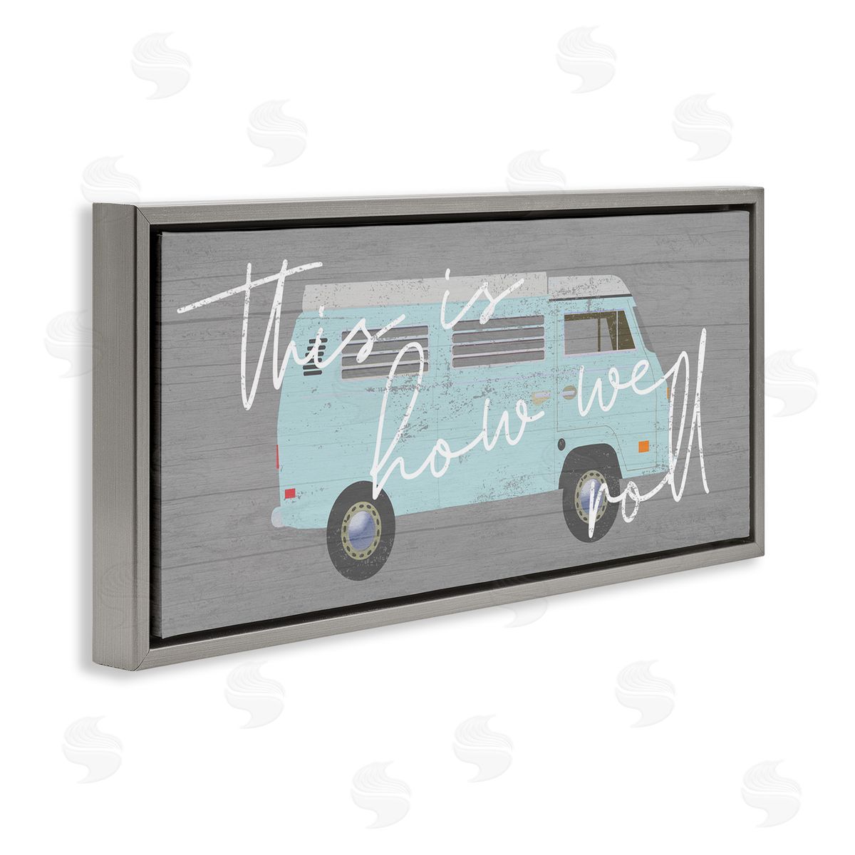 Stupell Studio How We Roll Blue Travel Van Bus Vintage Calligraphy