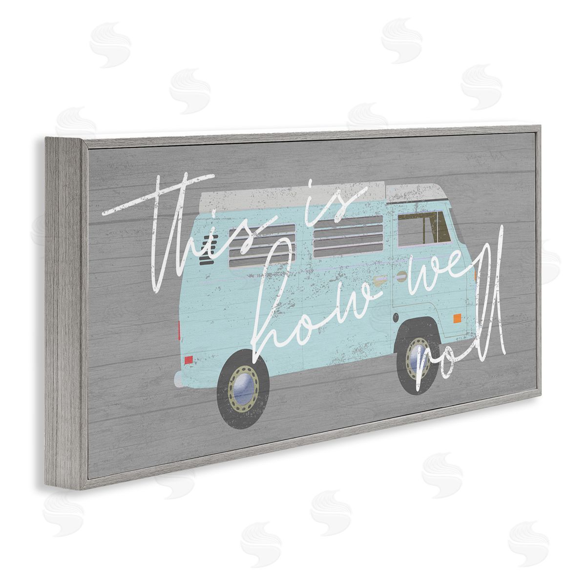 Stupell Studio How We Roll Blue Travel Van Bus Vintage Calligraphy