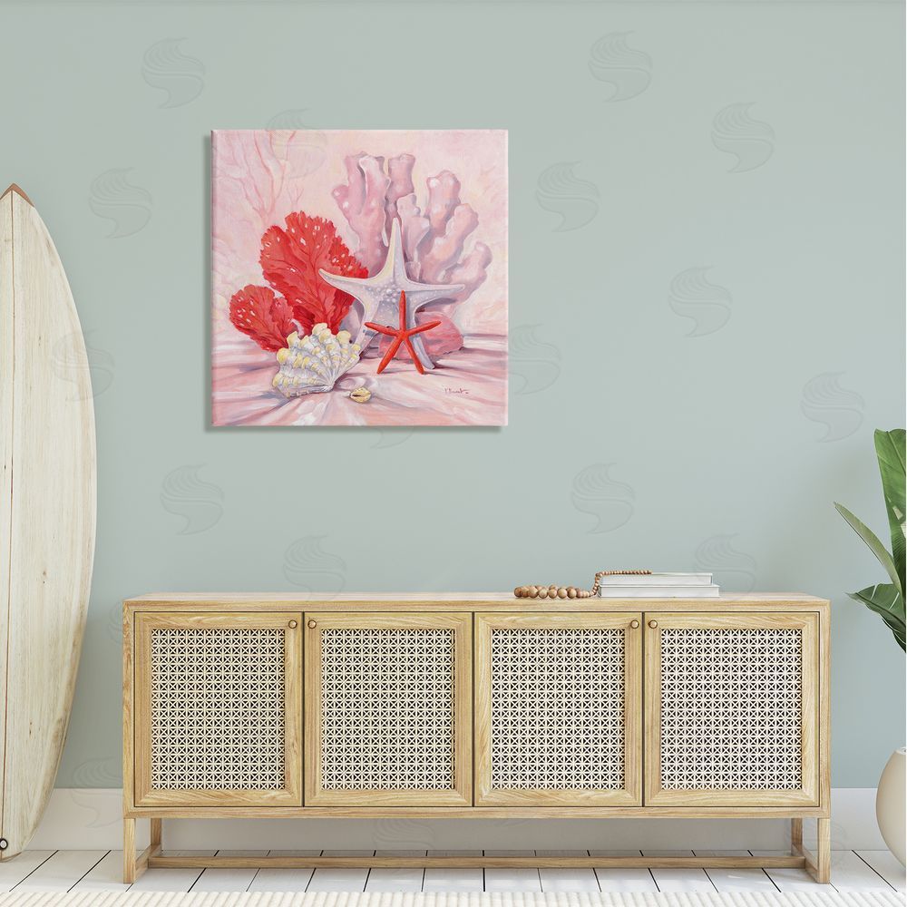 Paul Brent Pink Shells Coral Still Life Canvas Wall Art in Room