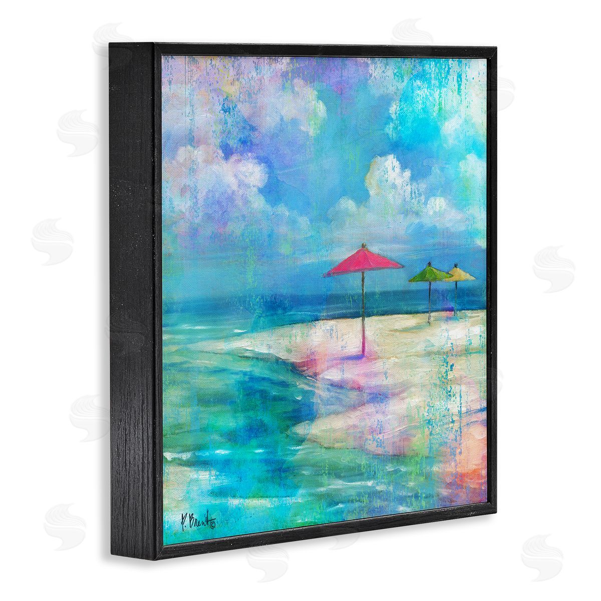 Paul Brent Umbrella Beachscape Watercolor Mirage Black Framed Glicee Wall Art Print
