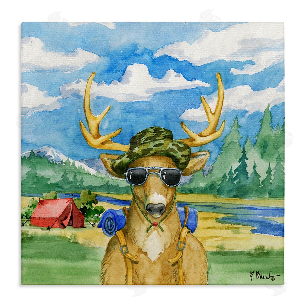 Paul Brent Happy Camper Deer Forest Hike Stretched Canvas Wall Art Print