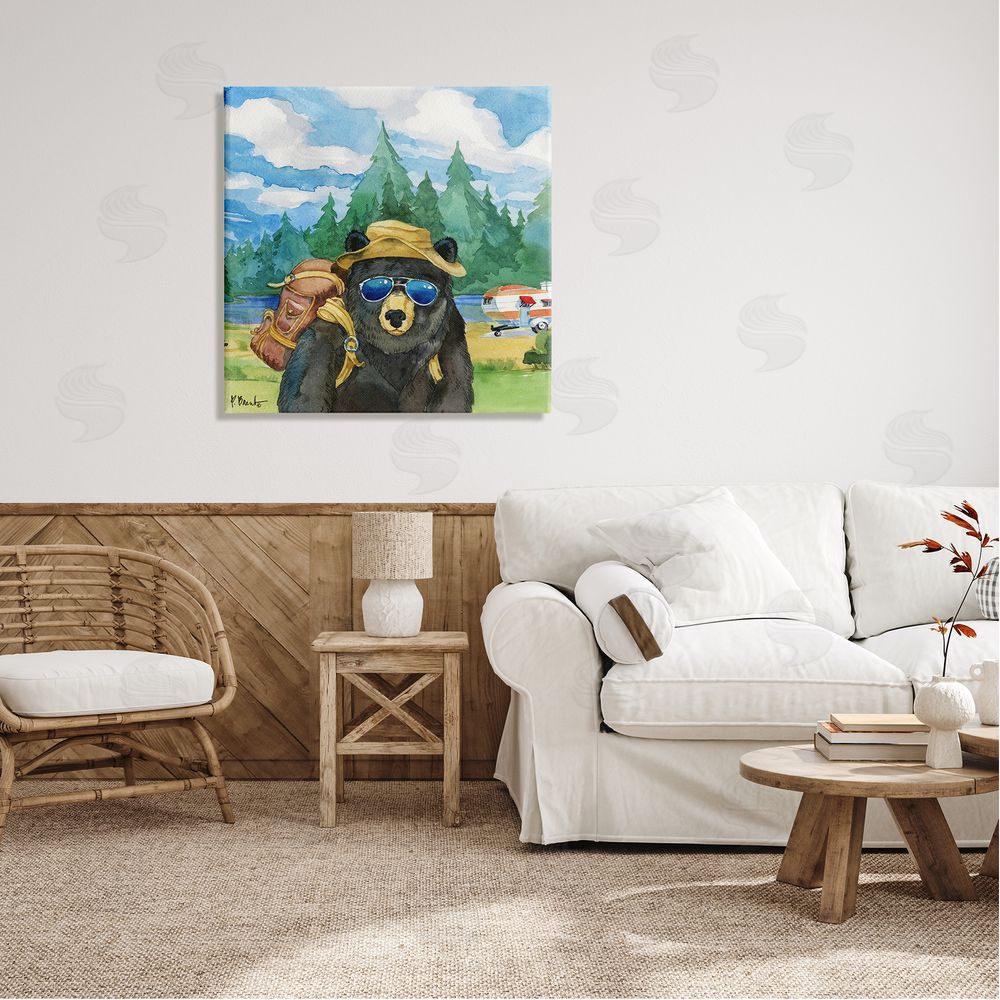 Paul Brent Happy Camper Black Beer Hiker Canvas Wall Art in Room