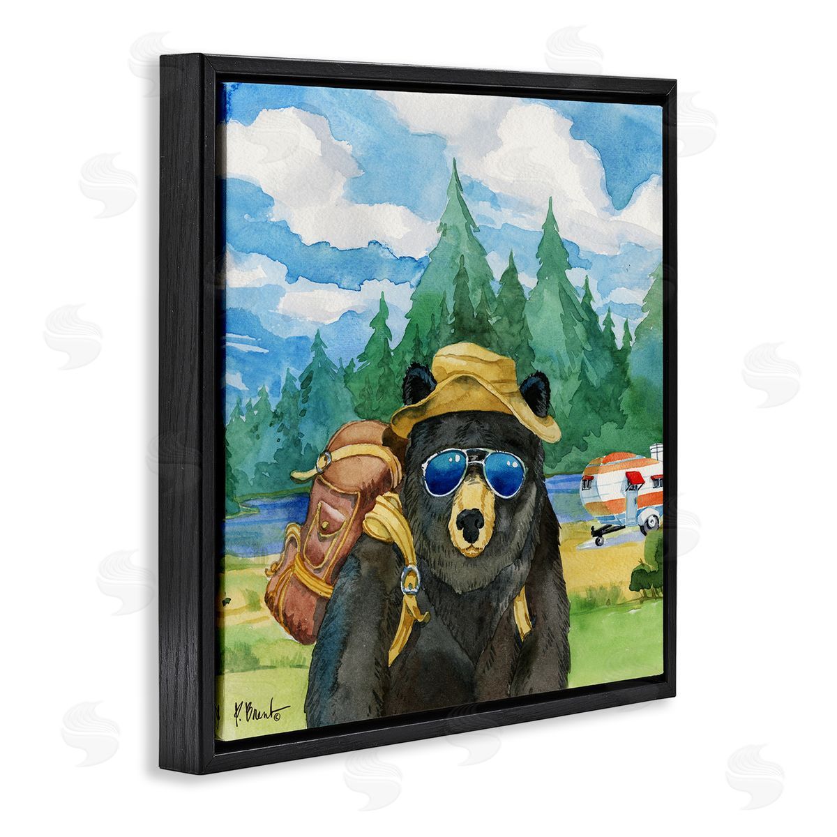 Paul Brent Happy Camper Black Beer Hiker Black Floating Frame Canvas Wall Art Print