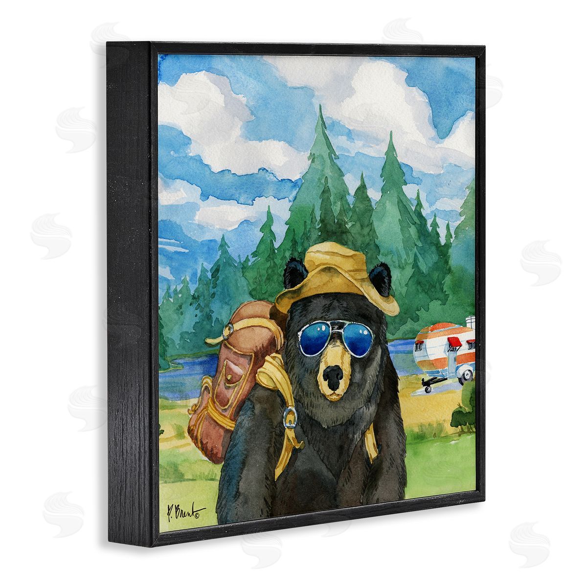 Paul Brent Happy Camper Black Beer Hiker Black Framed Glicee Wall Art Print