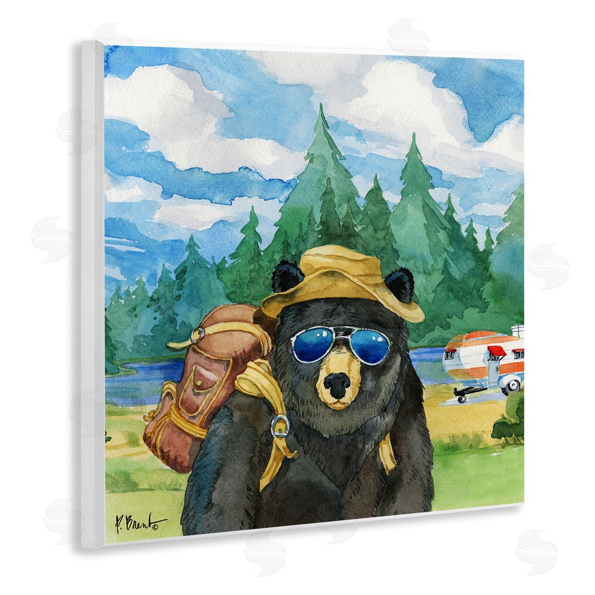 Paul Brent Happy Camper Black Beer Hiker Wooden Wall Plaque Art Print