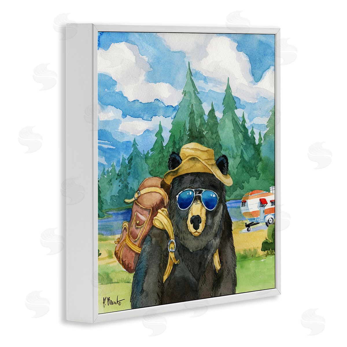 Paul Brent Happy Camper Black Beer Hiker White Framed Glicee Wall Art Print