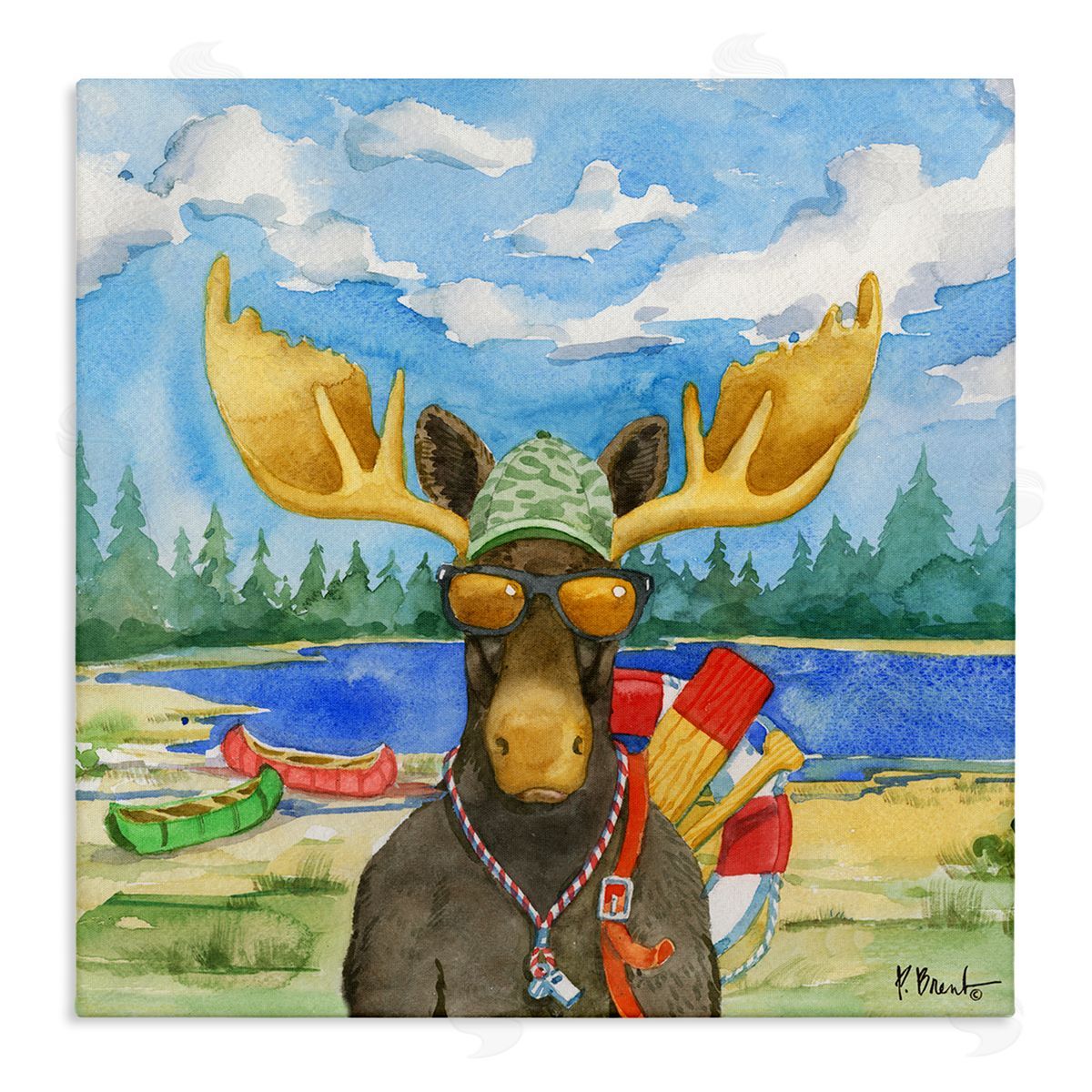 Paul Brent Happy Camper Life Guard Moose Stretched Canvas Wall Art Print