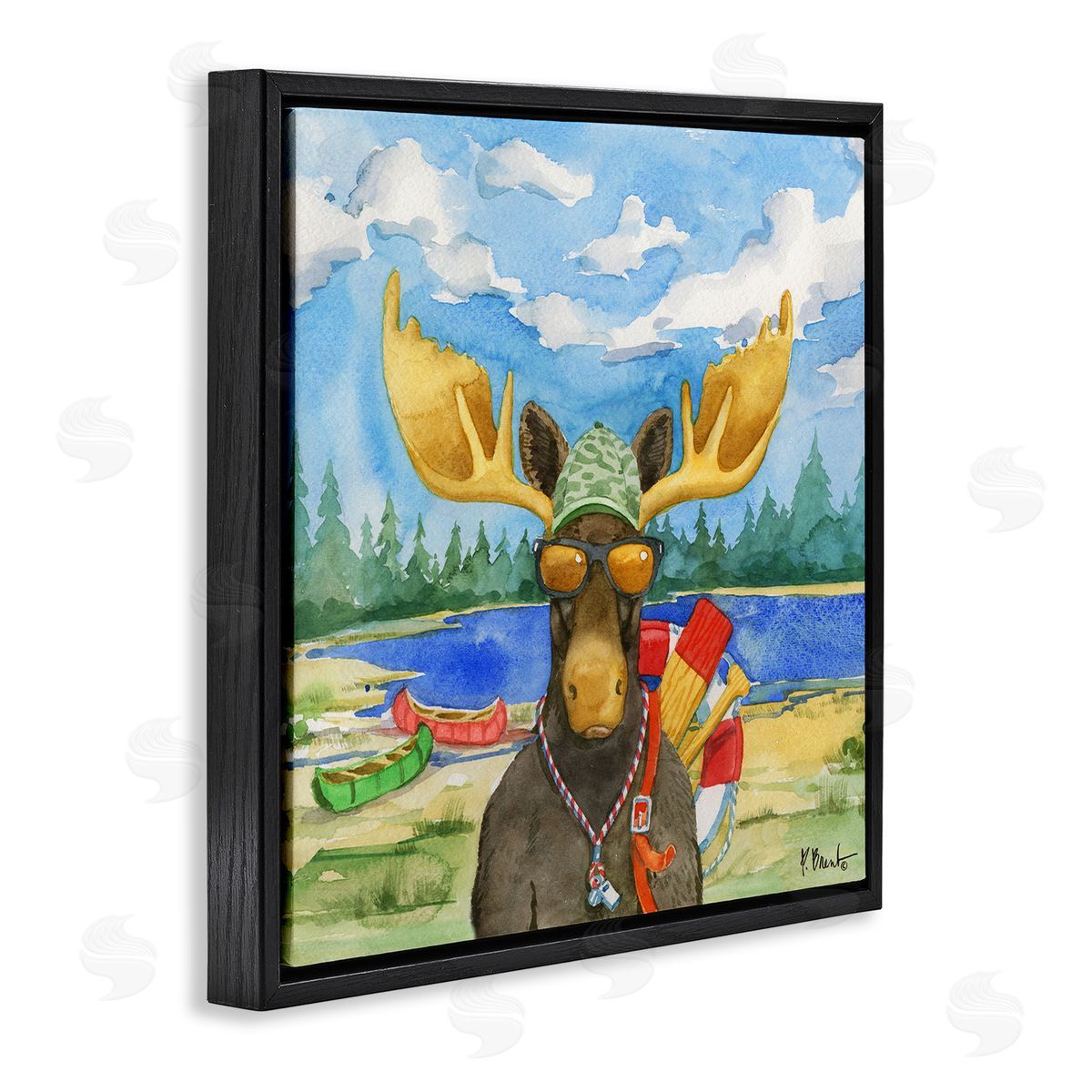 Paul Brent Happy Camper Life Guard Moose Black Floating Frame Canvas Wall Art Print