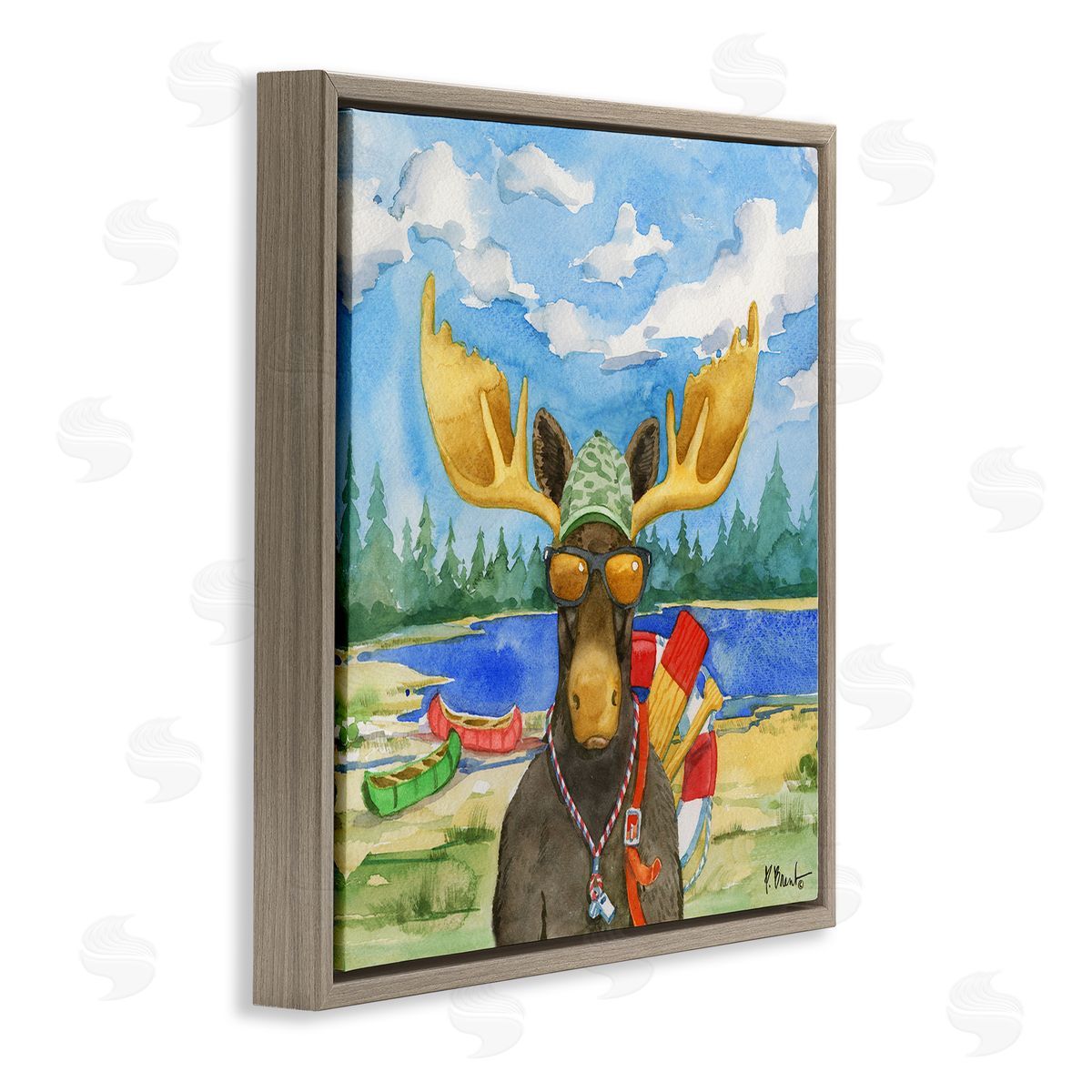 Paul Brent Happy Camper Life Guard Moose Brown Floating Frame Canvas Wall Art Print