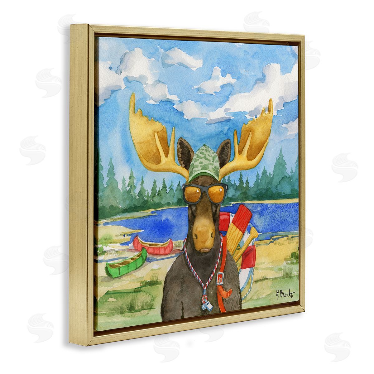 Paul Brent Happy Camper Life Guard Moose Gold Floating Frame Canvas Wall Art Print