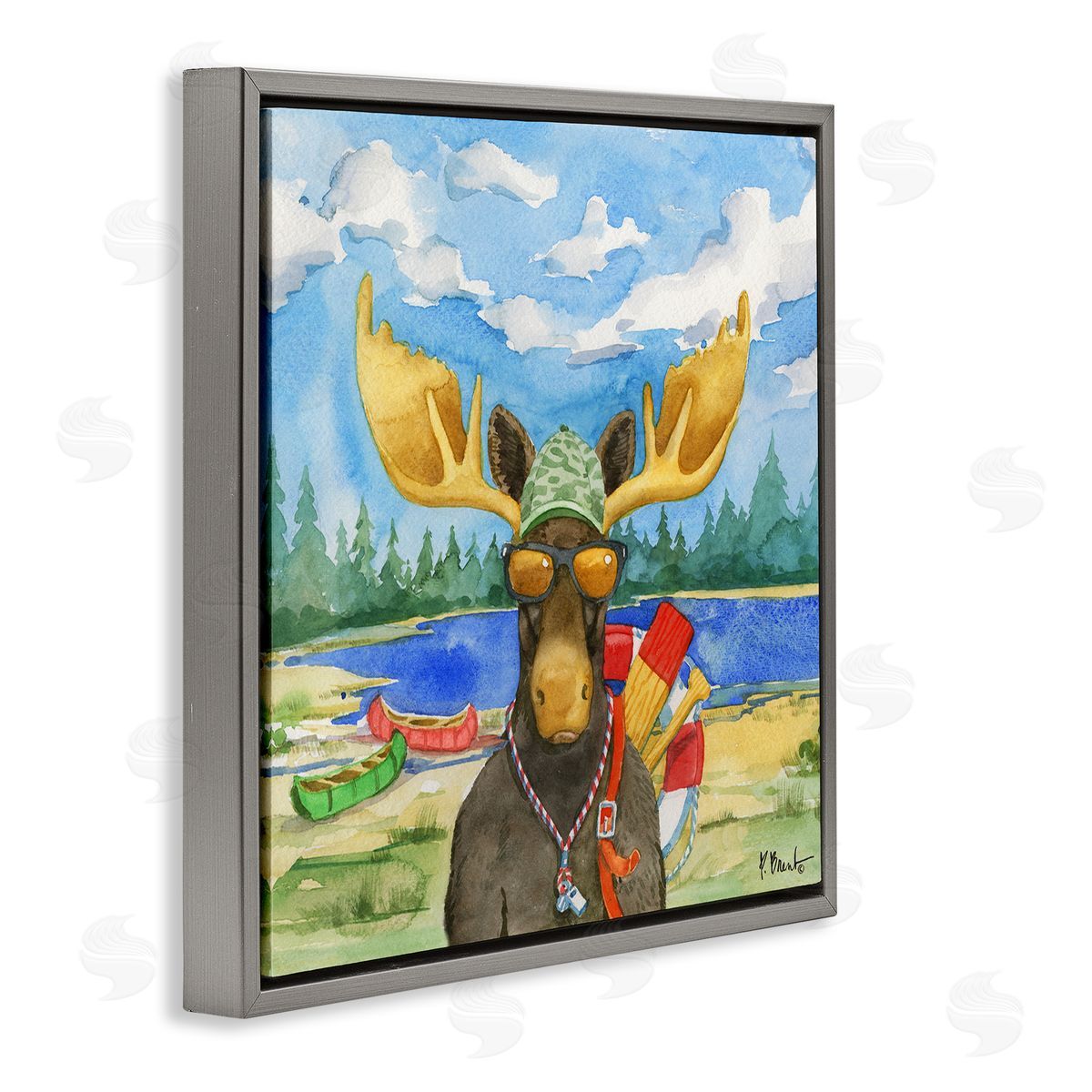 Paul Brent Happy Camper Life Guard Moose Gray Floating Frame Canvas Wall Art Print