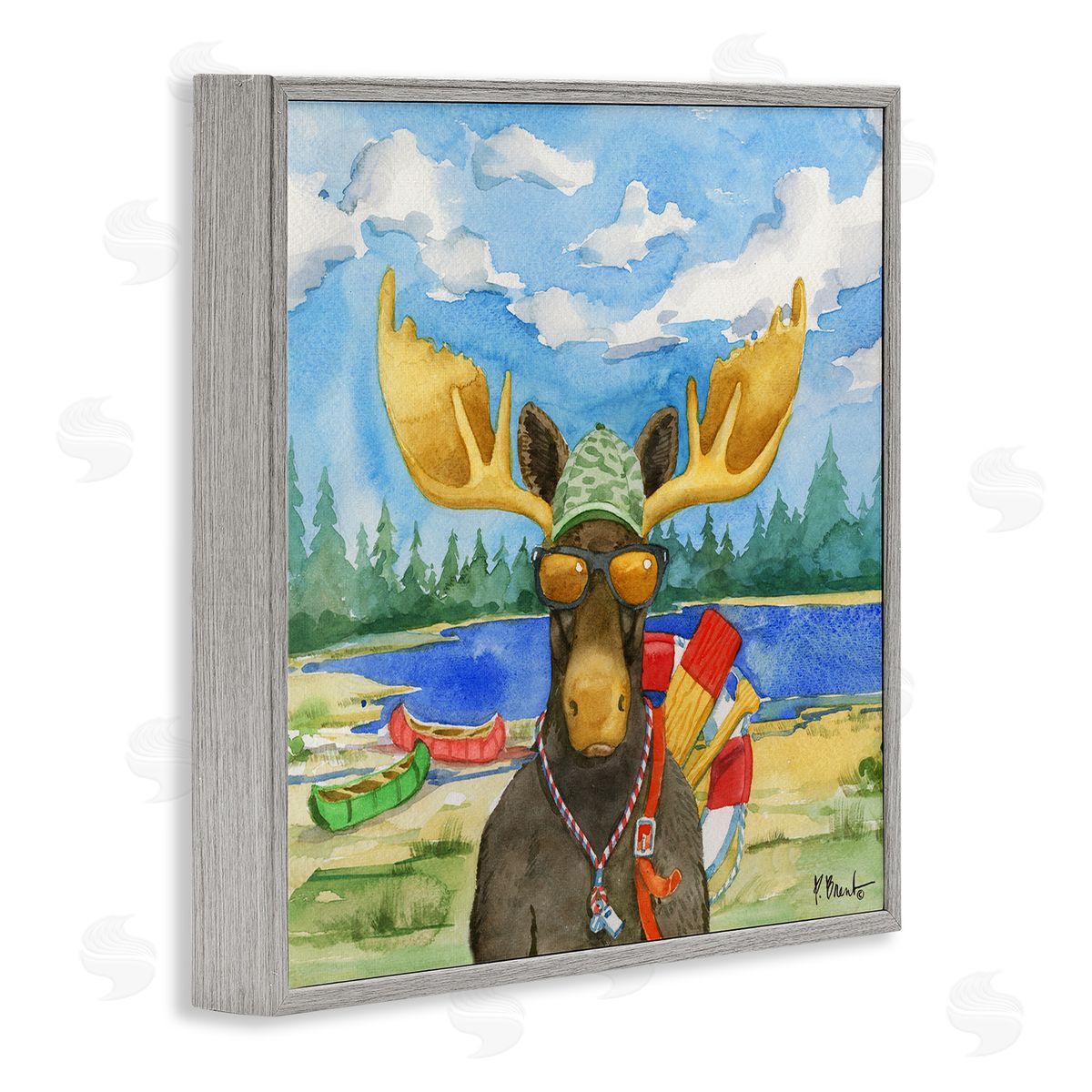 Paul Brent Happy Camper Life Guard Moose Gray Framed Glicee Wall Art Print