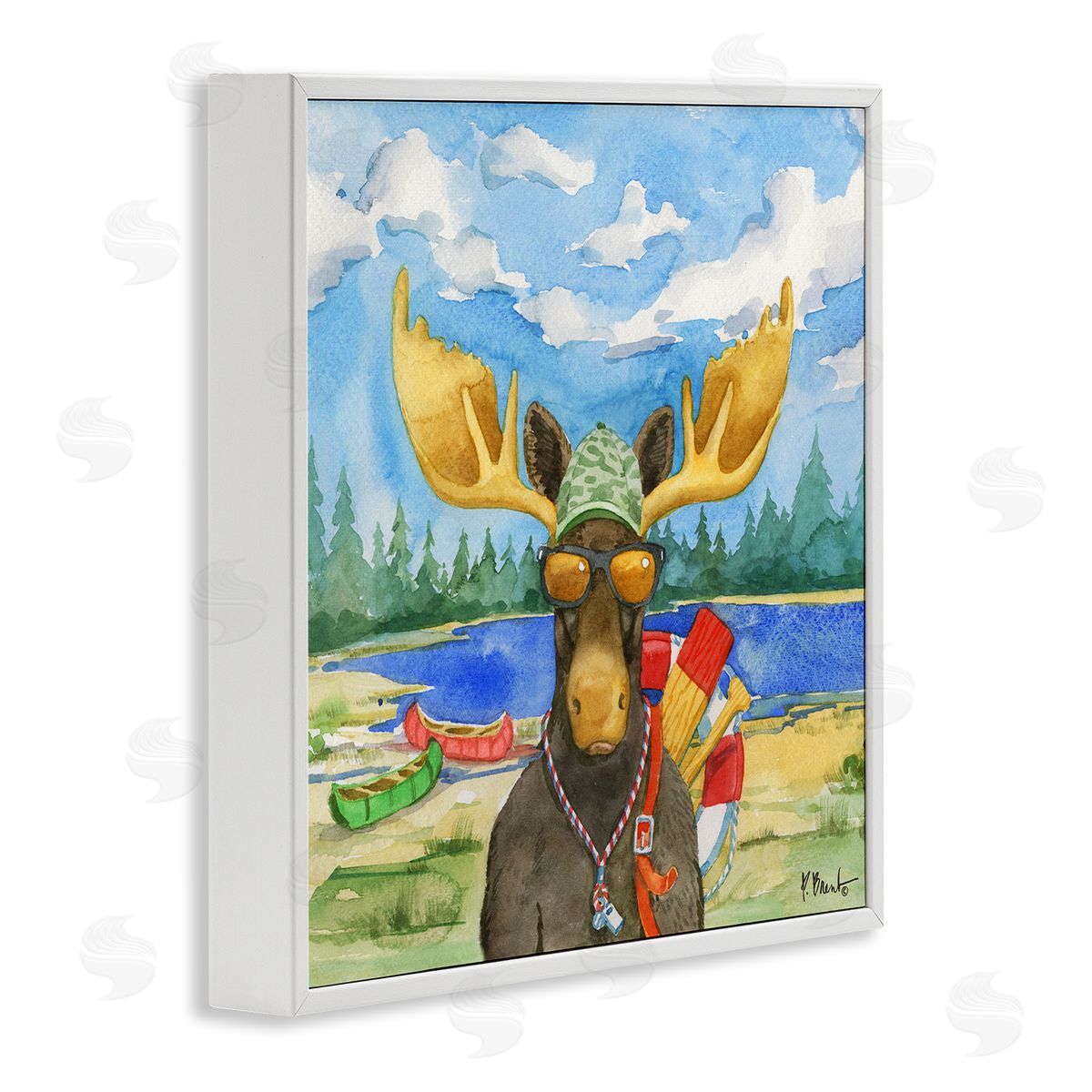 Paul Brent Happy Camper Life Guard Moose White Framed Glicee Wall Art Print