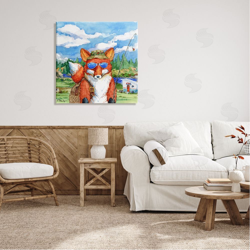 Paul Brent Happy Camper Red Fox Fisherman Canvas Wall Art in Room