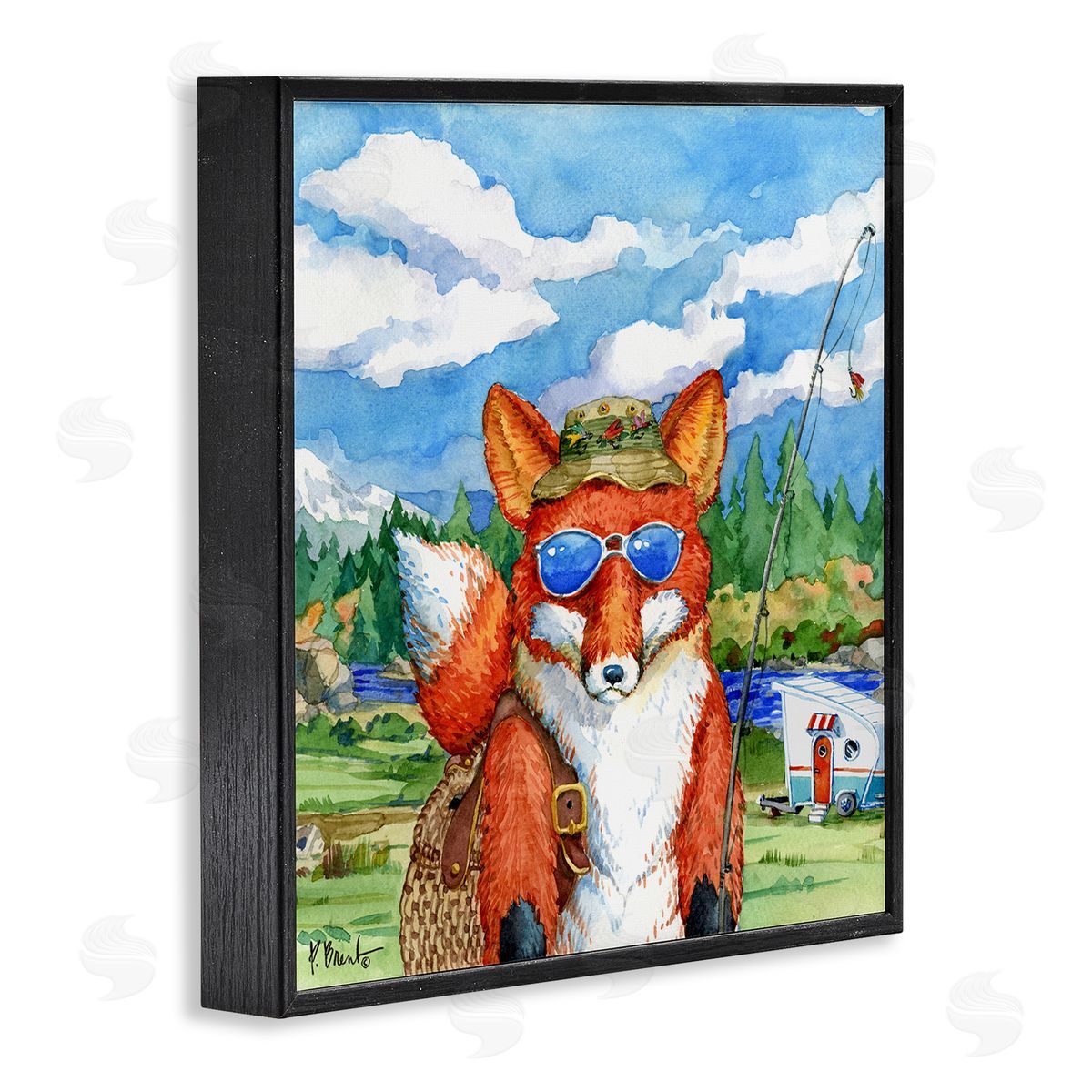 Paul Brent Happy Camper Red Fox Fisherman Black Framed Glicee Wall Art Print