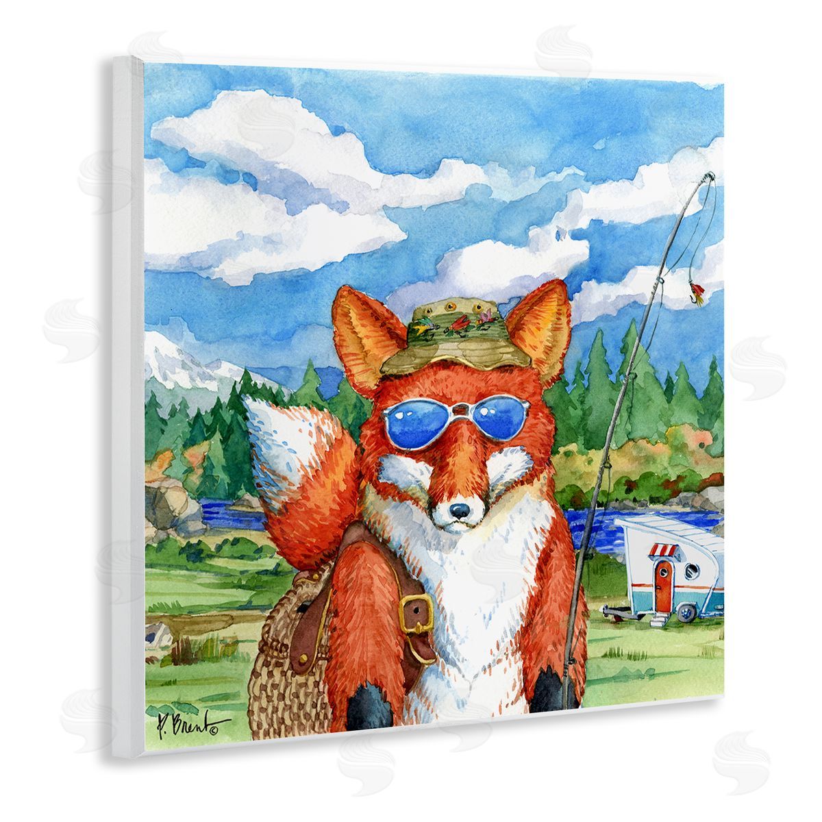 Paul Brent Happy Camper Red Fox Fisherman Wooden Wall Plaque Art Print