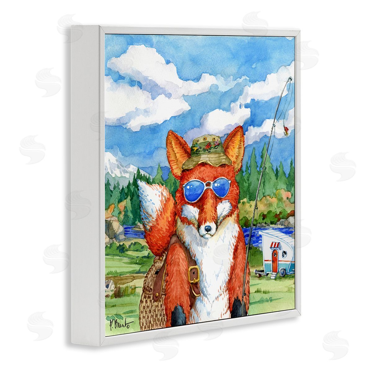 Paul Brent Happy Camper Red Fox Fisherman White Framed Glicee Wall Art Print