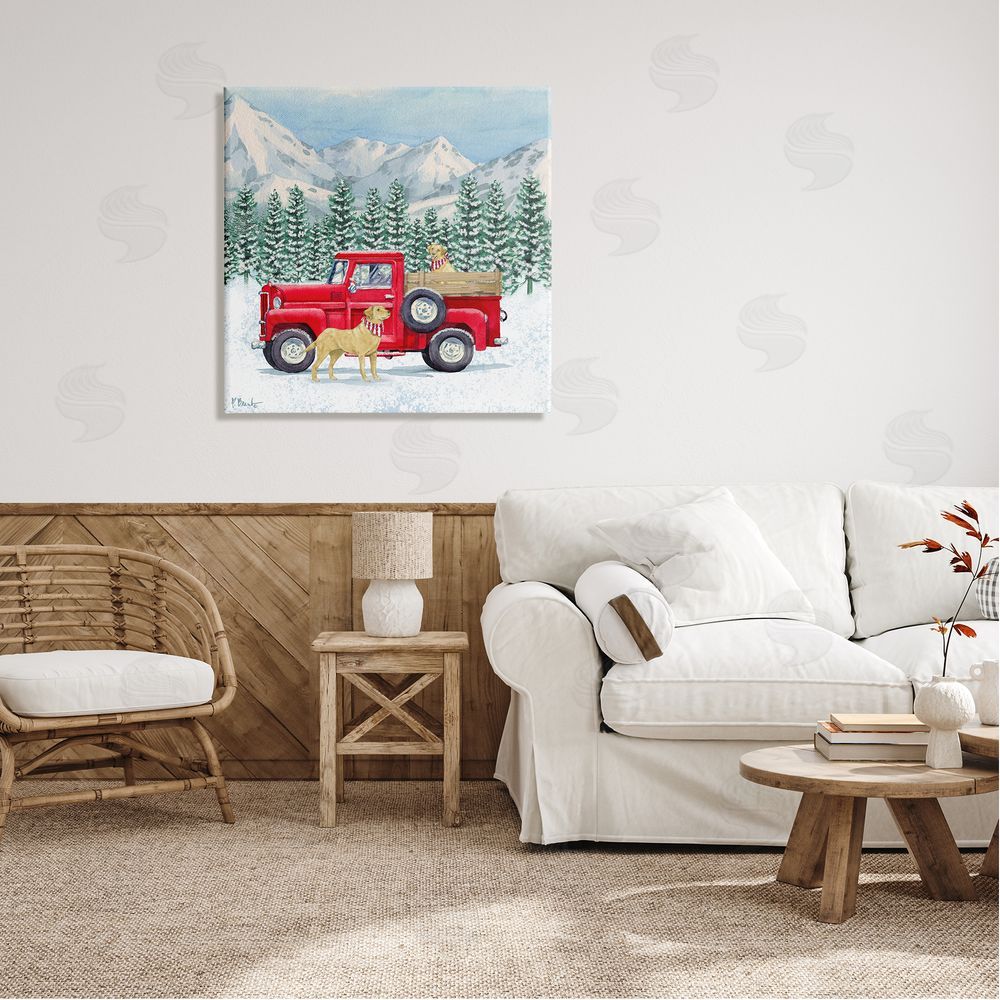 Paul Brent Winter Pups Holiday Red Truck Canvas Wall Art in Room