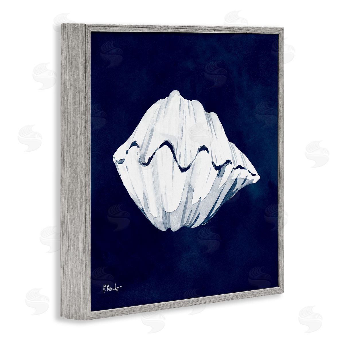 Paul Brent Cyanotype Shells Coastal Clam Gray Framed Glicee Wall Art Print