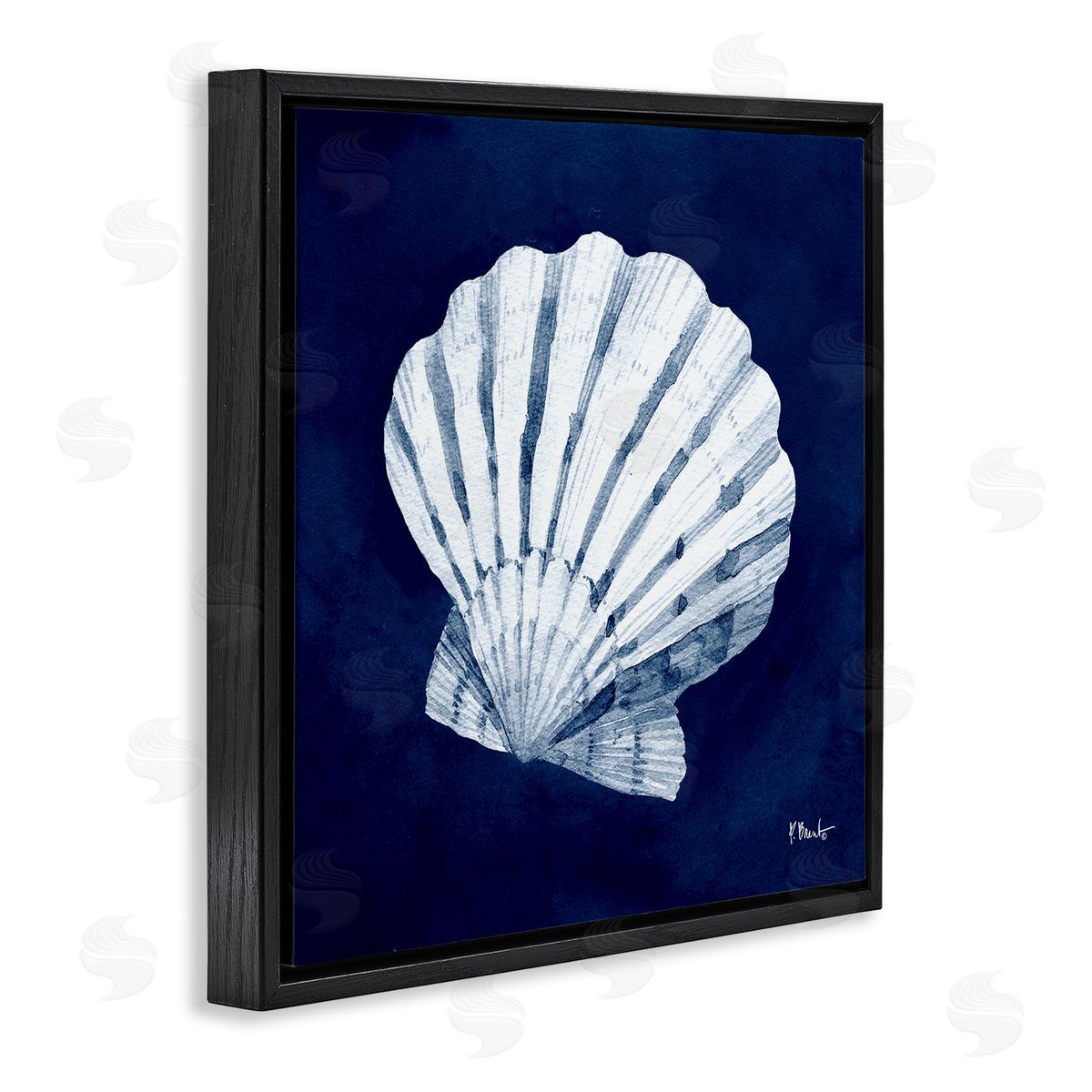 Paul Brent Cyanotype Shells Traditional Scallop Black Floating Frame Canvas Wall Art Print