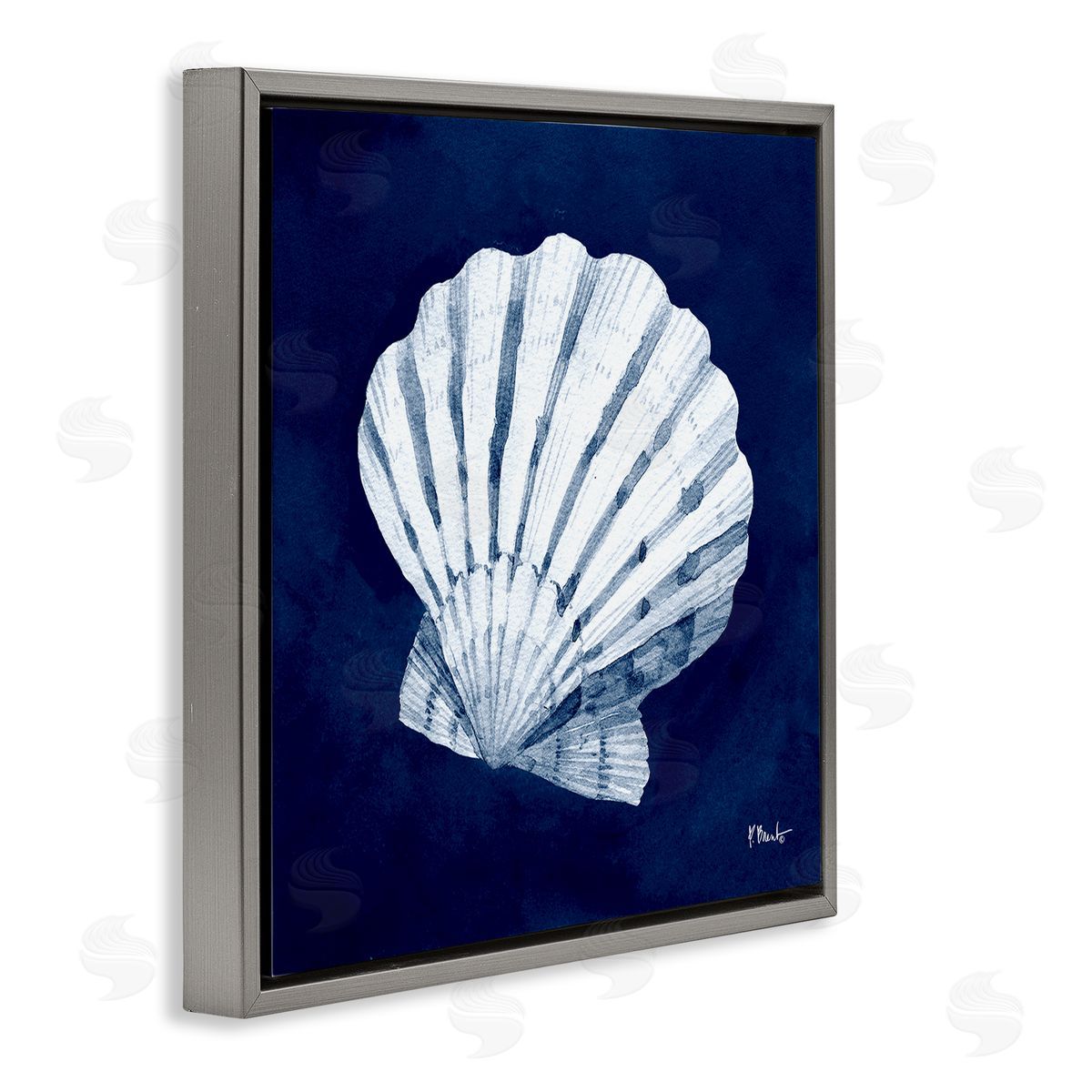 Paul Brent Cyanotype Shells Traditional Scallop Gray Floating Frame Canvas Wall Art Print