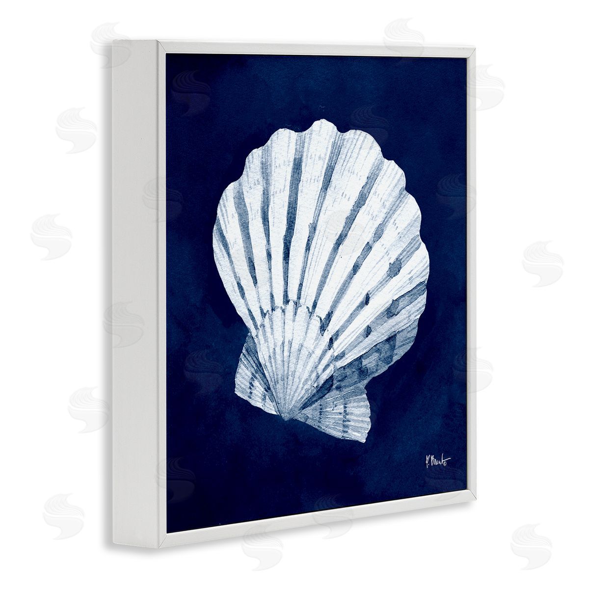 Paul Brent Cyanotype Shells Traditional Scallop White Framed Glicee Wall Art Print