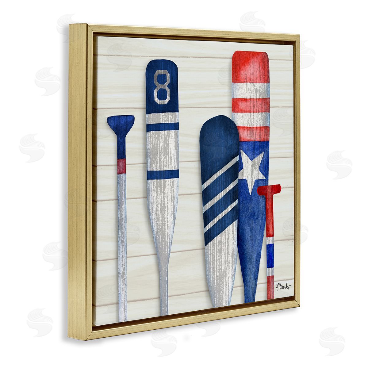 Paul Brent Port Oars Rustic Americana Patterns Gold Floating Frame Canvas Wall Art Print