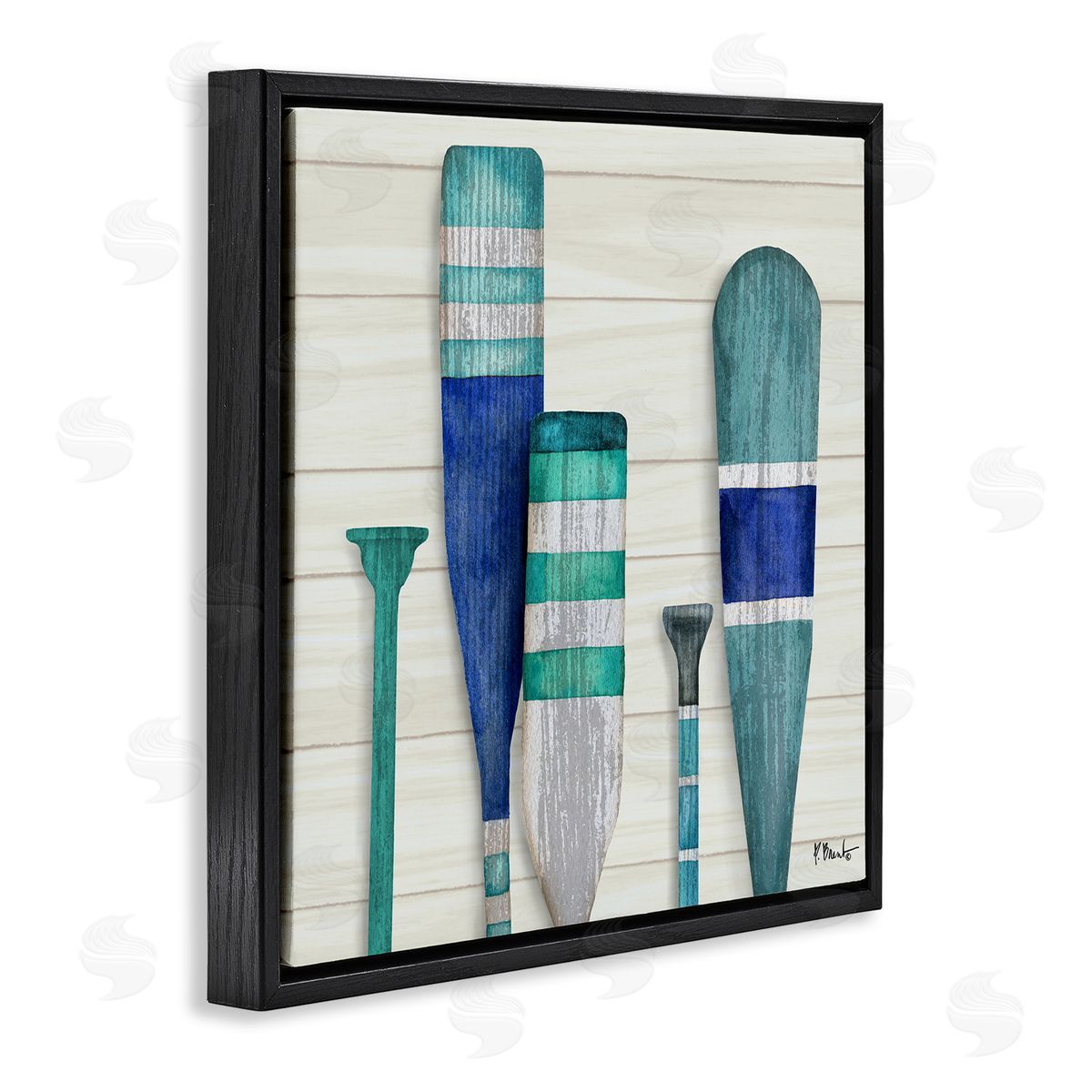 Paul Brent Port Oars Blue Green Striped Patterns Black Floating Frame Canvas Wall Art Print
