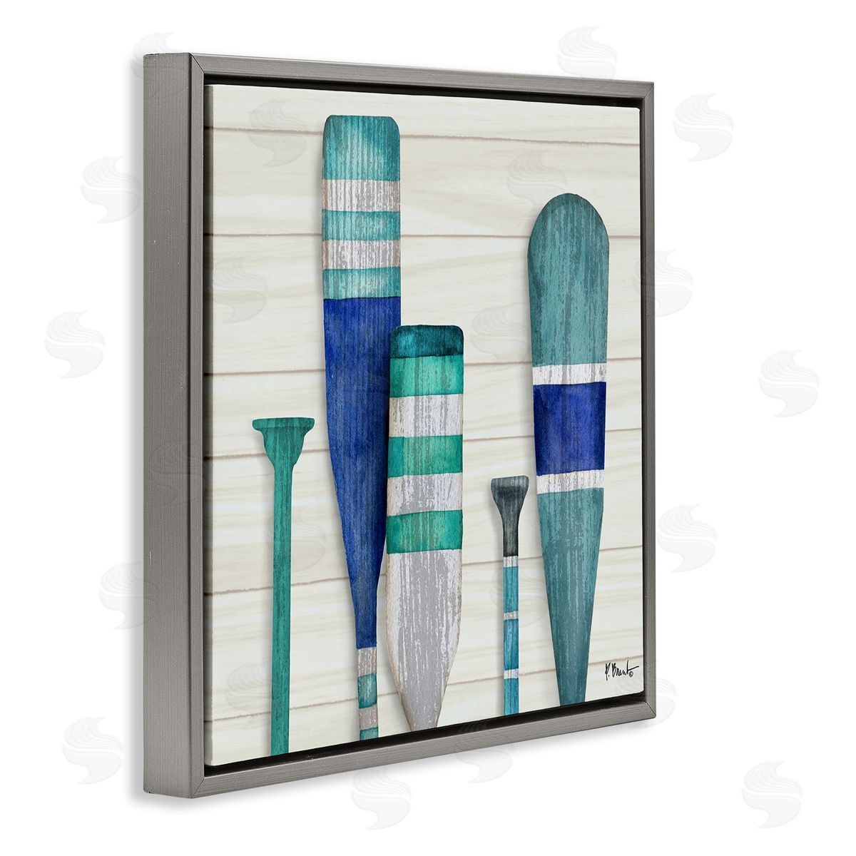 Paul Brent Port Oars Blue Green Striped Patterns Gray Floating Frame Canvas Wall Art Print