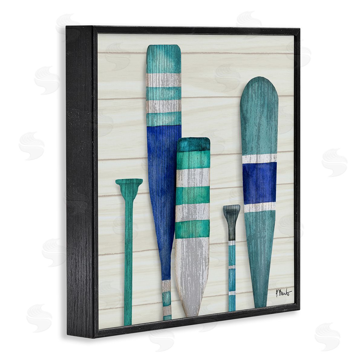 Paul Brent Port Oars Blue Green Striped Patterns Black Framed Glicee Wall Art Print
