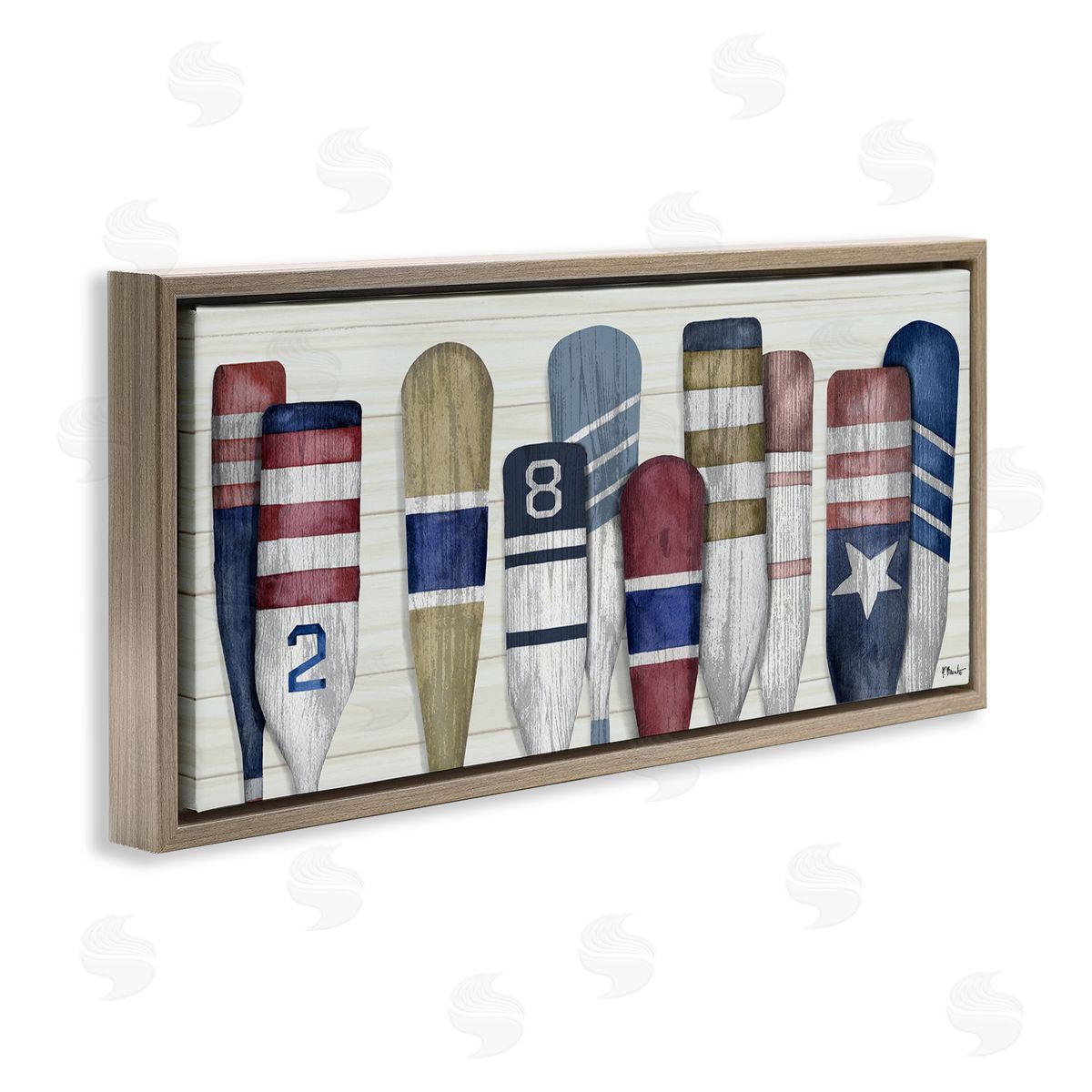 Port Oars Vintage Americana Patterns Brown Floating Frame Canvas Wall Art, Home Decor by Paul Brent