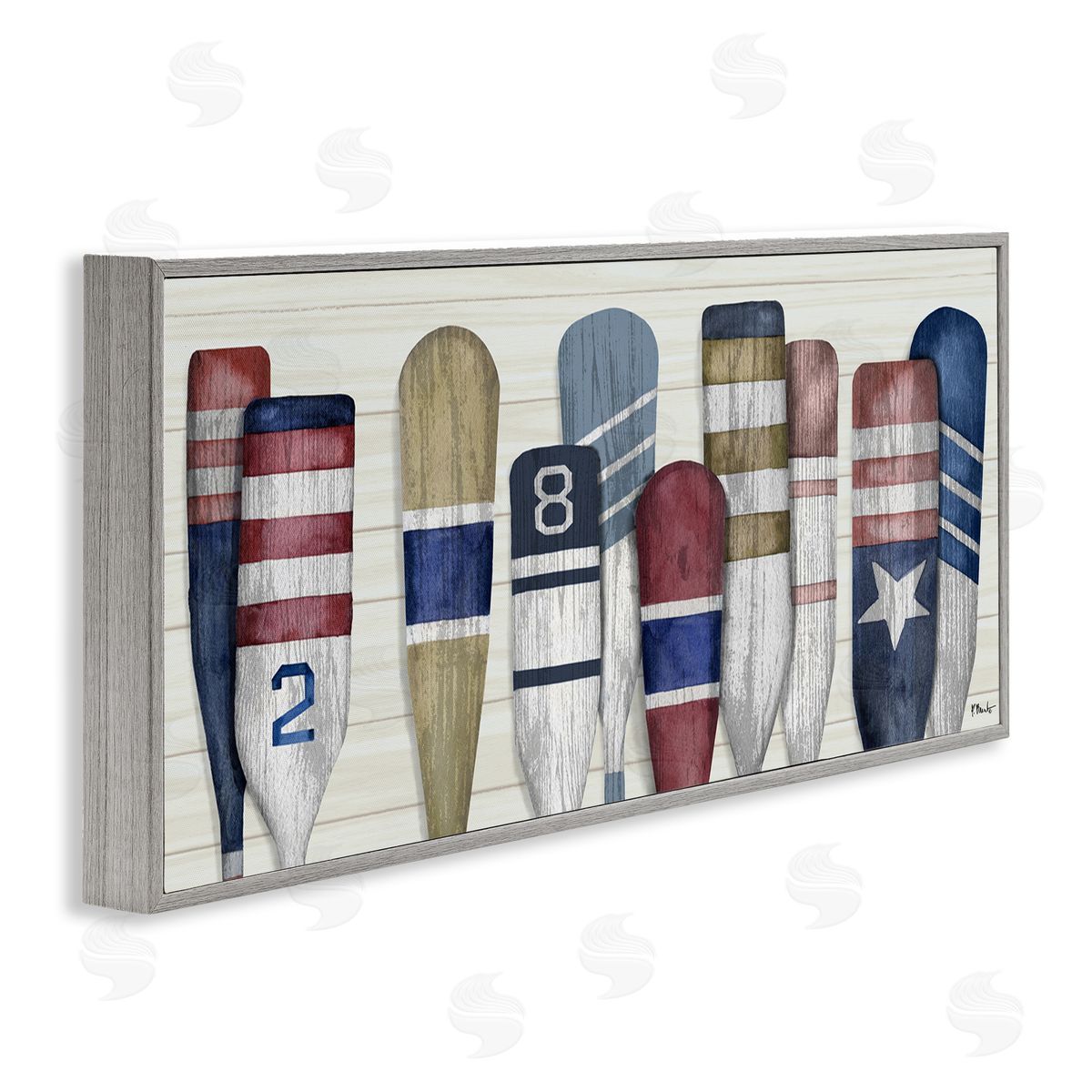 Port Oars Vintage Americana Patterns Grey Frame Print Wall Art, Home Decor by Paul Brent