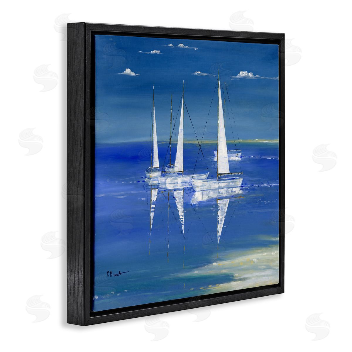 Paul Brent Serenity Sailboats Vivid Blue Ocean Black Floating Frame Canvas Wall Art Print