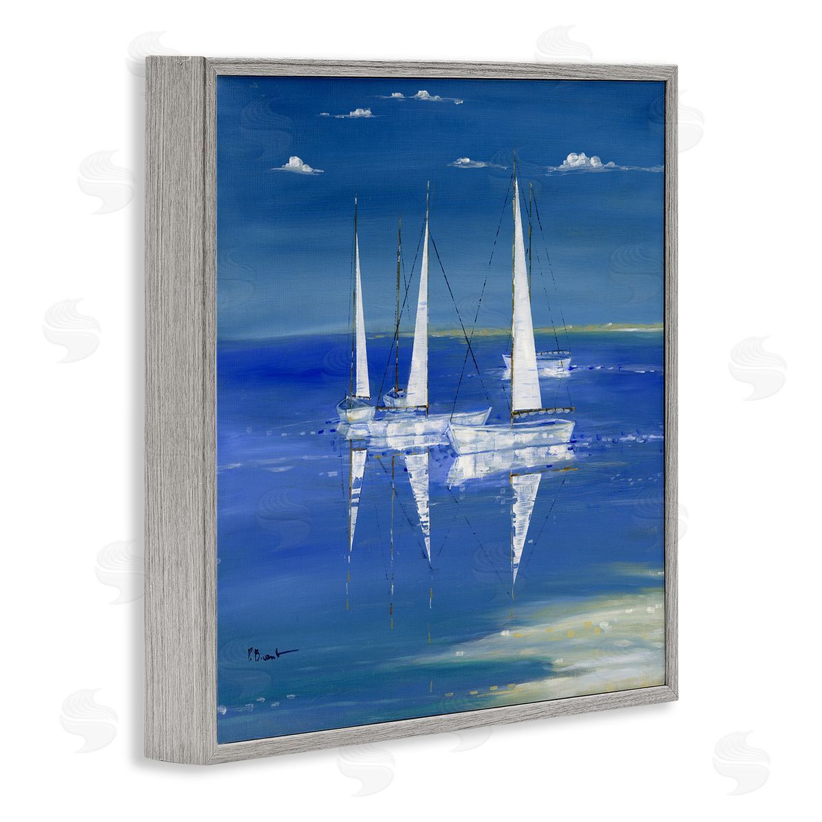 Paul Brent Serenity Sailboats Vivid Blue Ocean Gray Framed Glicee Wall Art Print