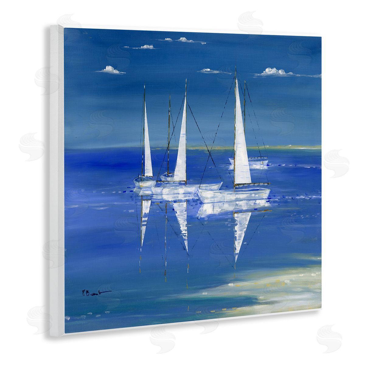 Paul Brent Serenity Sailboats Vivid Blue Ocean Wooden Wall Plaque Art Print