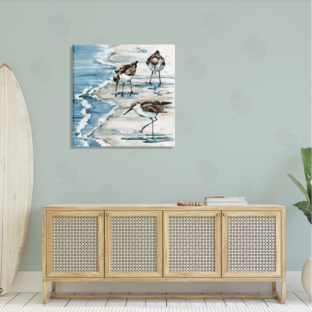 Paul Brent Rockhampton Sandpipers Beach Grazing Canvas Wall Art in Room