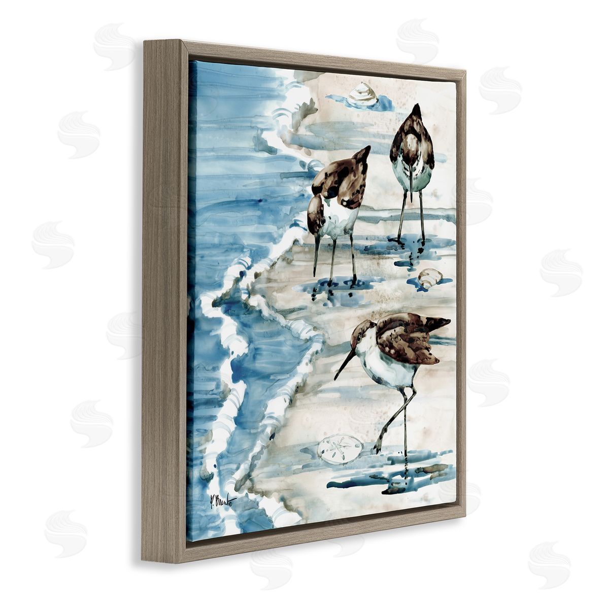 Paul Brent Rockhampton Sandpipers Beach Grazing Brown Floating Frame Canvas Wall Art Print