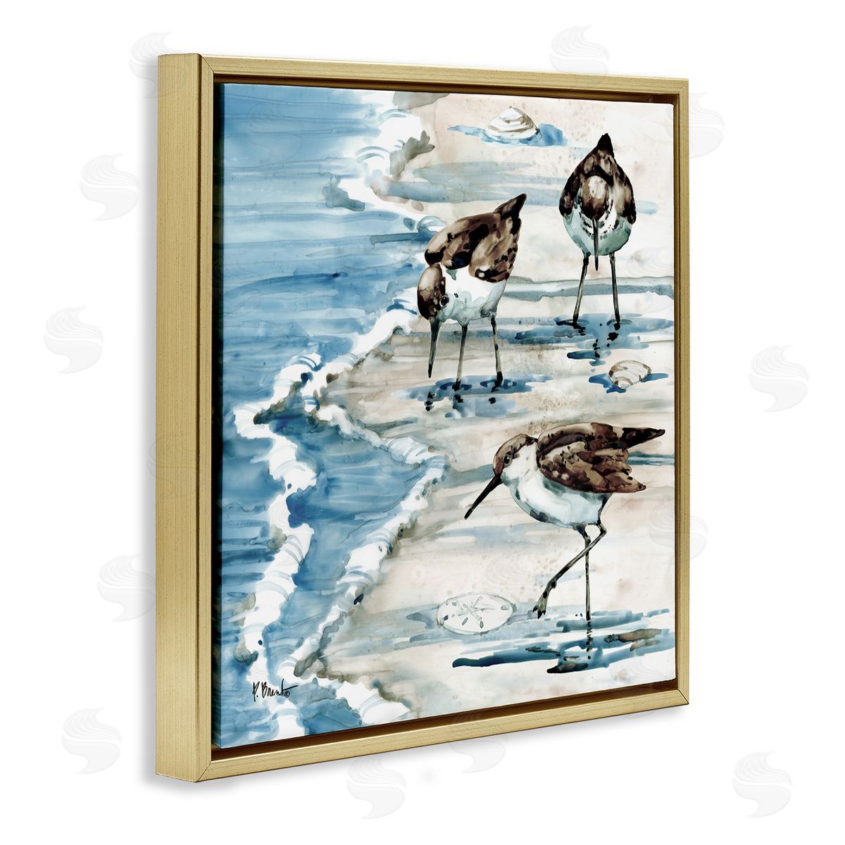 Paul Brent Rockhampton Sandpipers Beach Grazing Gold Floating Frame Canvas Wall Art Print