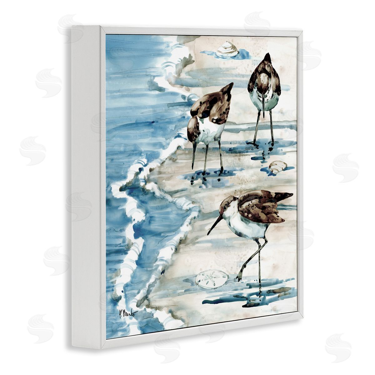 Paul Brent Rockhampton Sandpipers Beach Grazing White Framed Glicee Wall Art Print