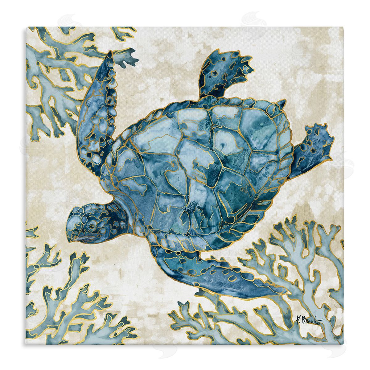 Paul Brent Playa Sealife Blue Sea Turtle Stretched Canvas Wall Art Print