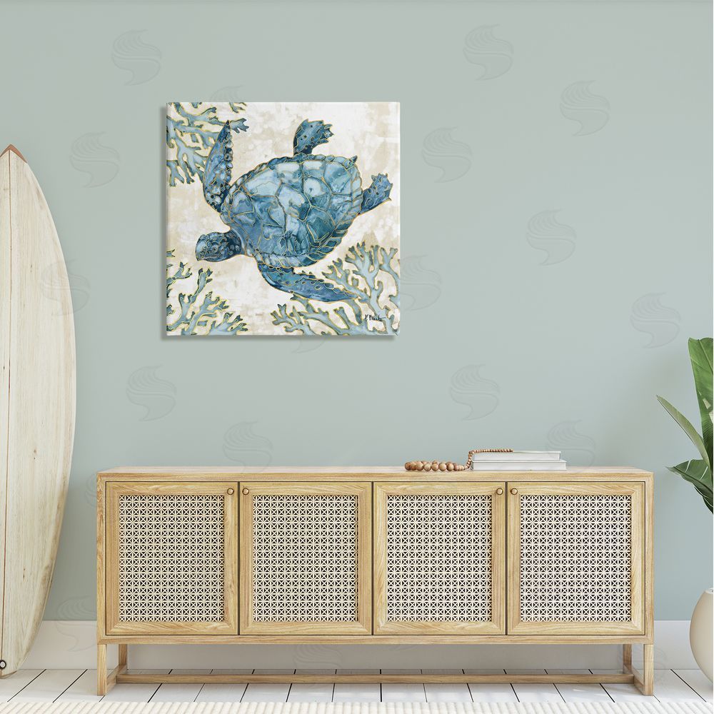 Paul Brent Playa Sealife Blue Sea Turtle Canvas Wall Art in Room