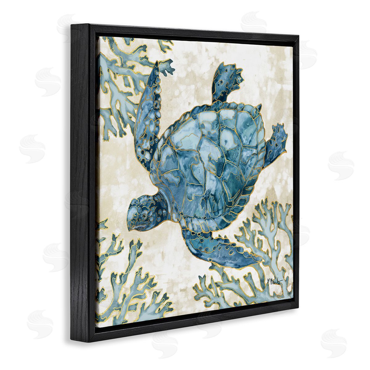 Paul Brent Playa Sealife Blue Sea Turtle Black Floating Frame Canvas Wall Art Print