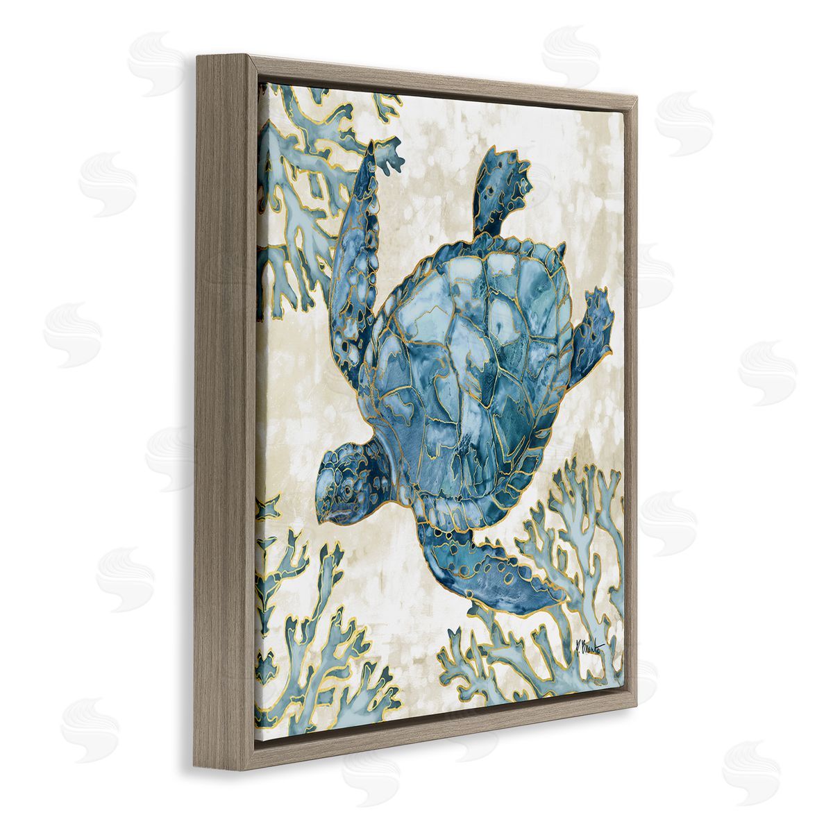Paul Brent Playa Sealife Blue Sea Turtle Brown Floating Frame Canvas Wall Art Print