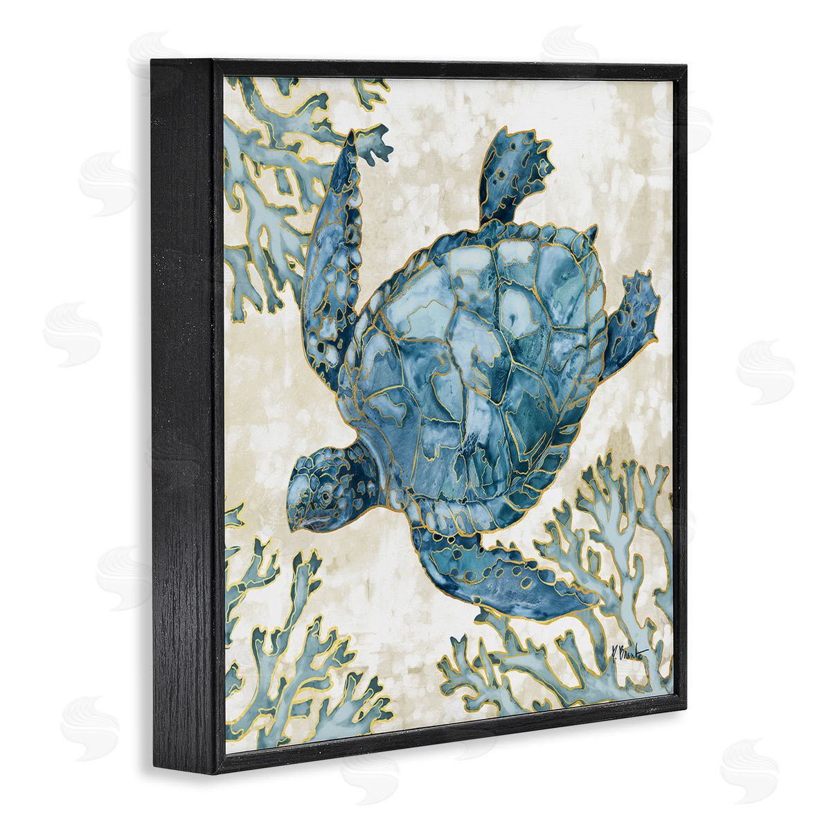 Paul Brent Playa Sealife Blue Sea Turtle Black Framed Glicee Wall Art Print