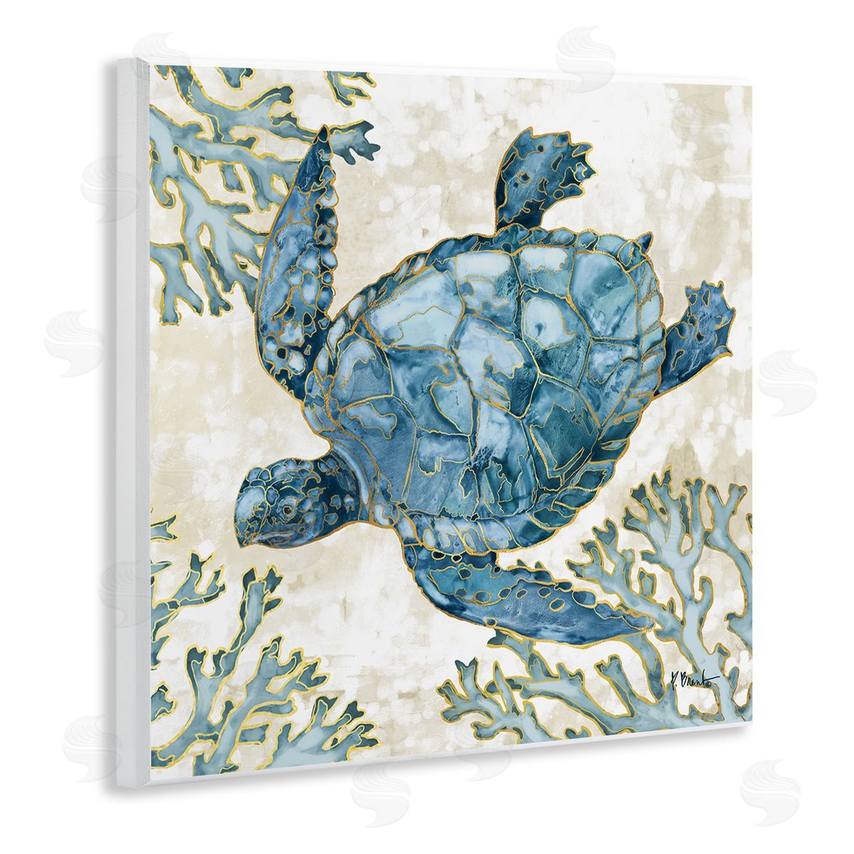 Paul Brent Playa Sealife Blue Sea Turtle Wooden Wall Plaque Art Print