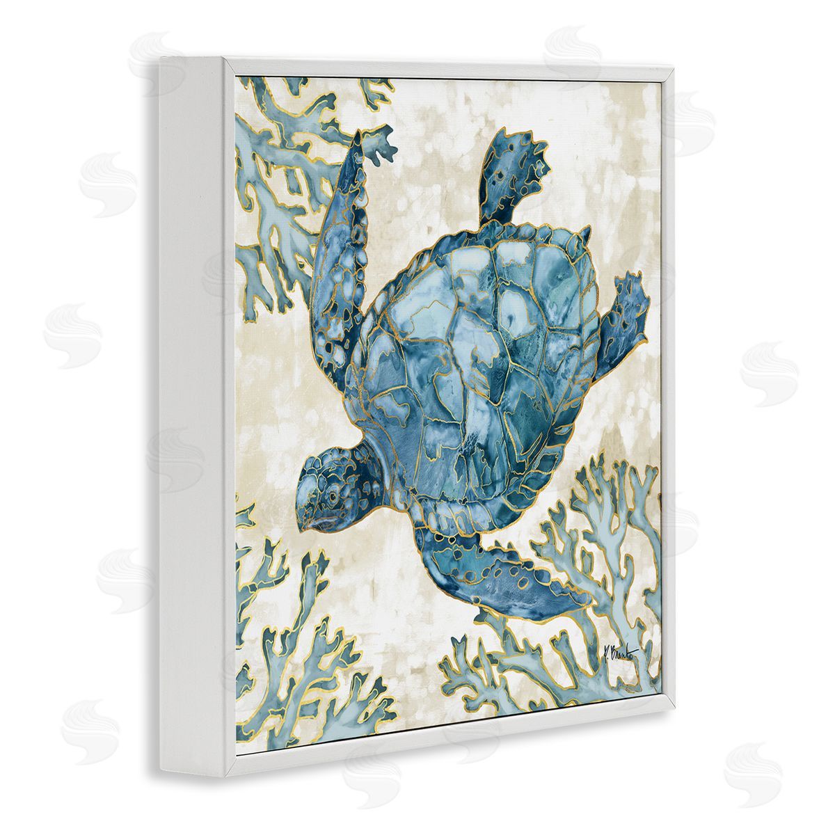 Paul Brent Playa Sealife Blue Sea Turtle White Framed Glicee Wall Art Print