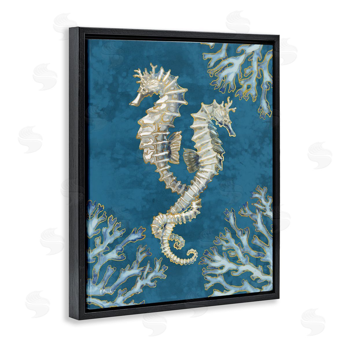Intertwined Seahorses Playa Sealife Black Floating Frame Canvas Wall Art, Home Decor by Paul Brent