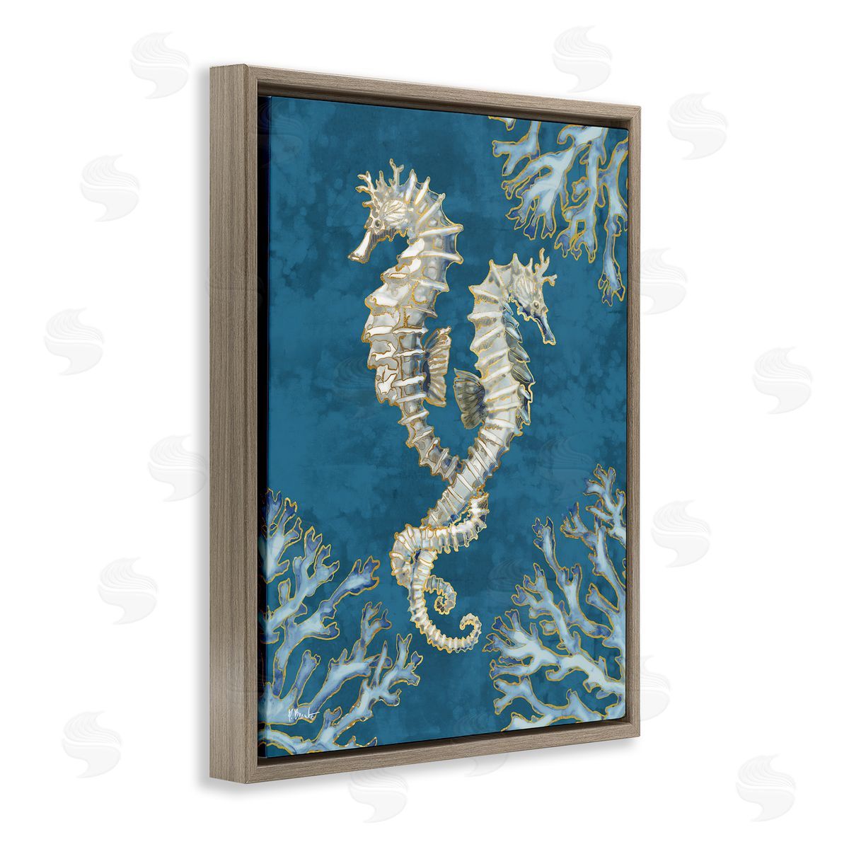 Intertwined Seahorses Playa Sealife Brown Floating Frame Canvas Wall Art, Home Decor by Paul Brent