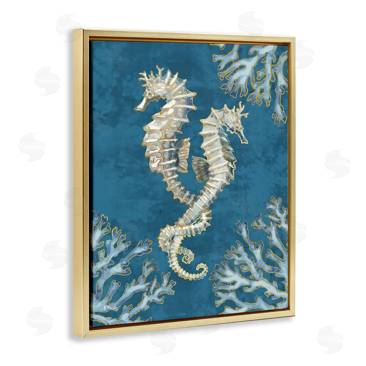 Intertwined Seahorses Playa Sealife Gold Floating Frame Canvas Wall Art, Home Decor by Paul Brent