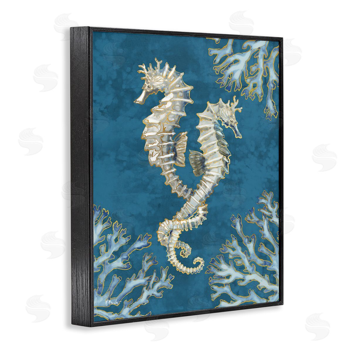 Intertwined Seahorses Playa Sealife Black Frame Print Wall Art, Home Decor by Paul Brent